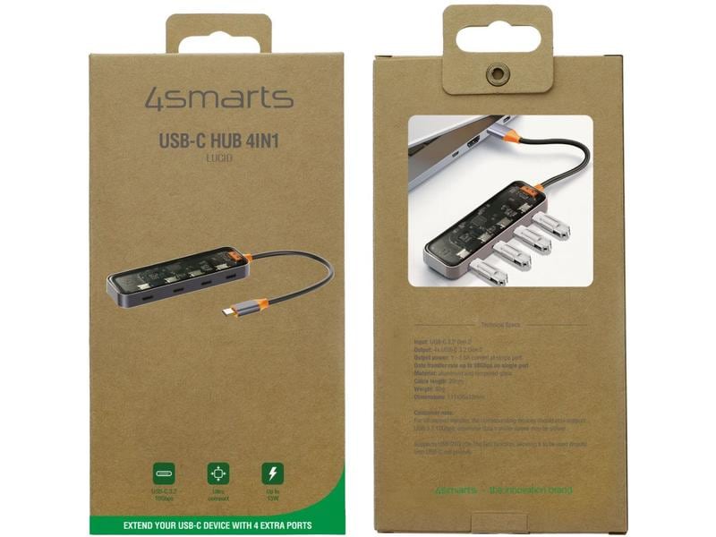 4smarts USB-Hub 4 in 1 Lucid Hub Kompakter USB-C-Hub für Notebooks und Mobilgeräte