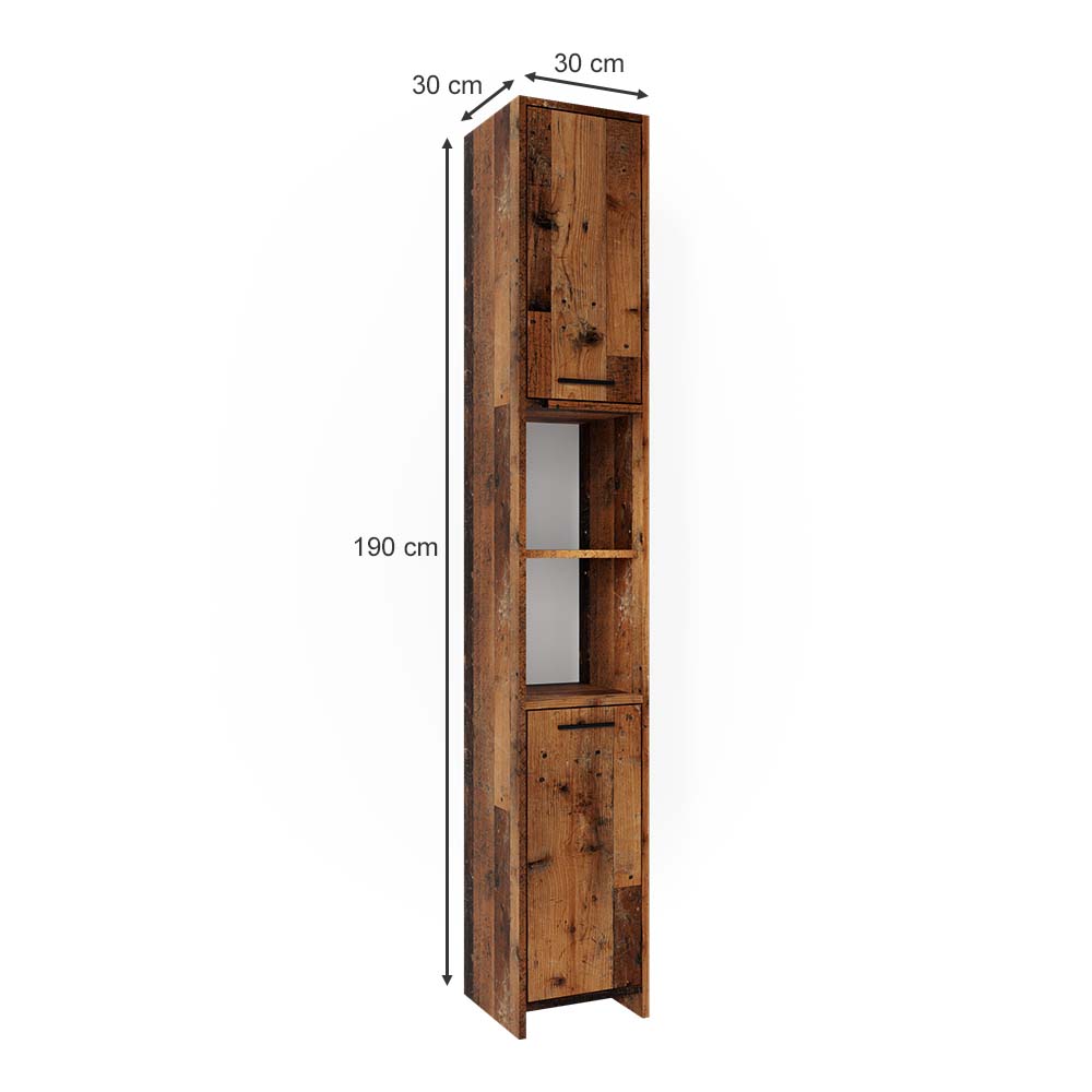 Vicco Hochschrank Badschrank Badezimmermöbel Kiko Old Style 30x190 cm modern Badezimmer Schrank Badmöbel Schranktür Schrankfach
