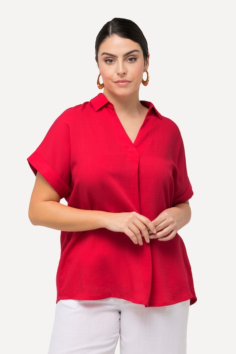 Bluse, Rücken-Knöpfe, Oversized, Zierfalte, Halbarm