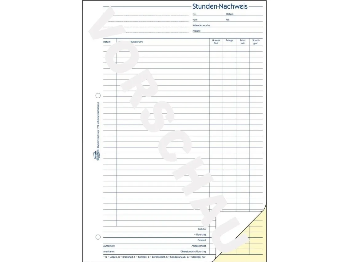 Avery Zweckform - Timebaseret tidsark - 40 ark - A4 - duplikat - karbonfri