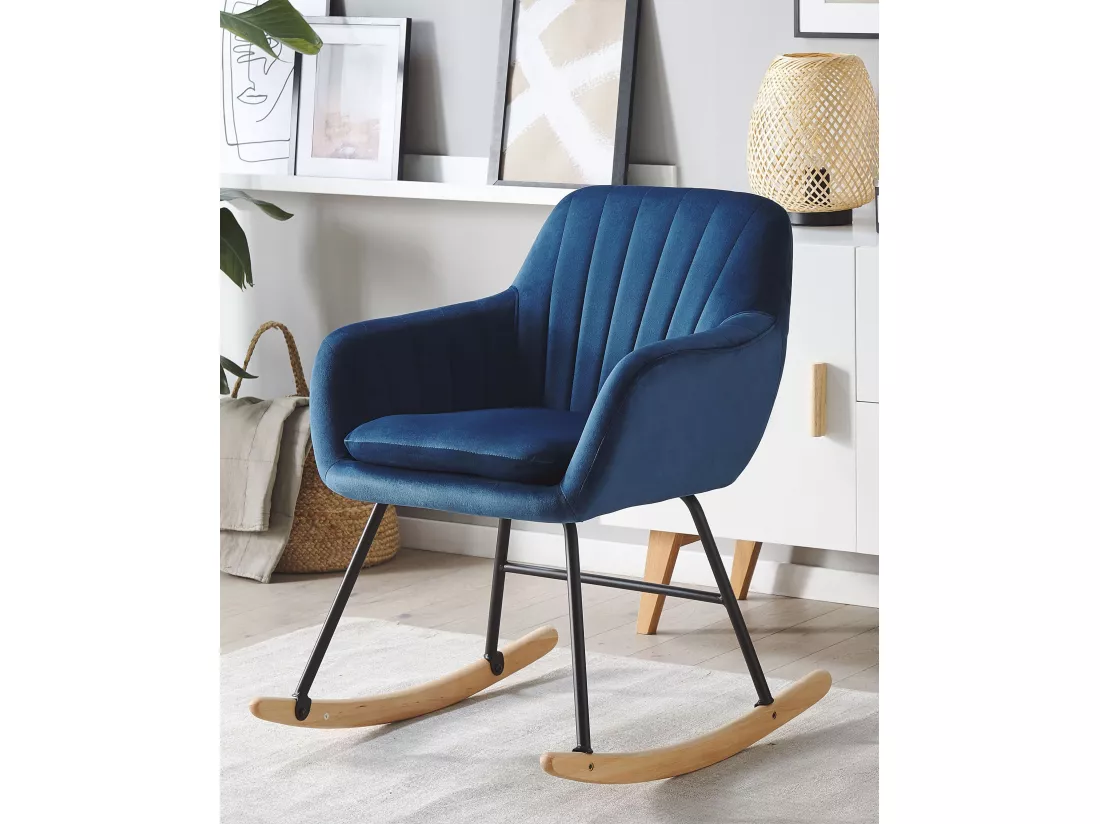 Fauteuil à bascule LIARUM Velours Bleu marine