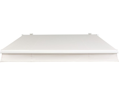 SOLUNA knikarmscherm Proof 2,5x2 Stofdesign 6020 Frame RAL 9010 Zuiver Wit Aandrijving rechts incl. slinger