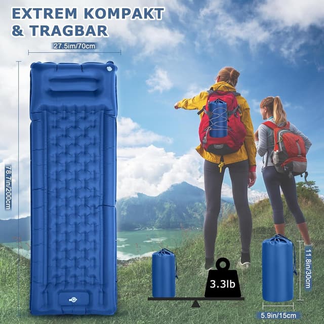 Oppustelig liggeunderlag til camping og vandreture Grå