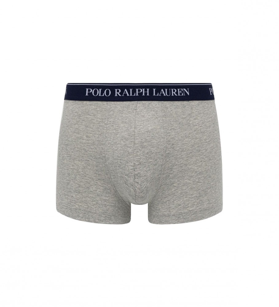 Conjunto de 5 cuecas boxer Ralph Lauren nas cores vermelha, cinza, azul e azul-marinho.