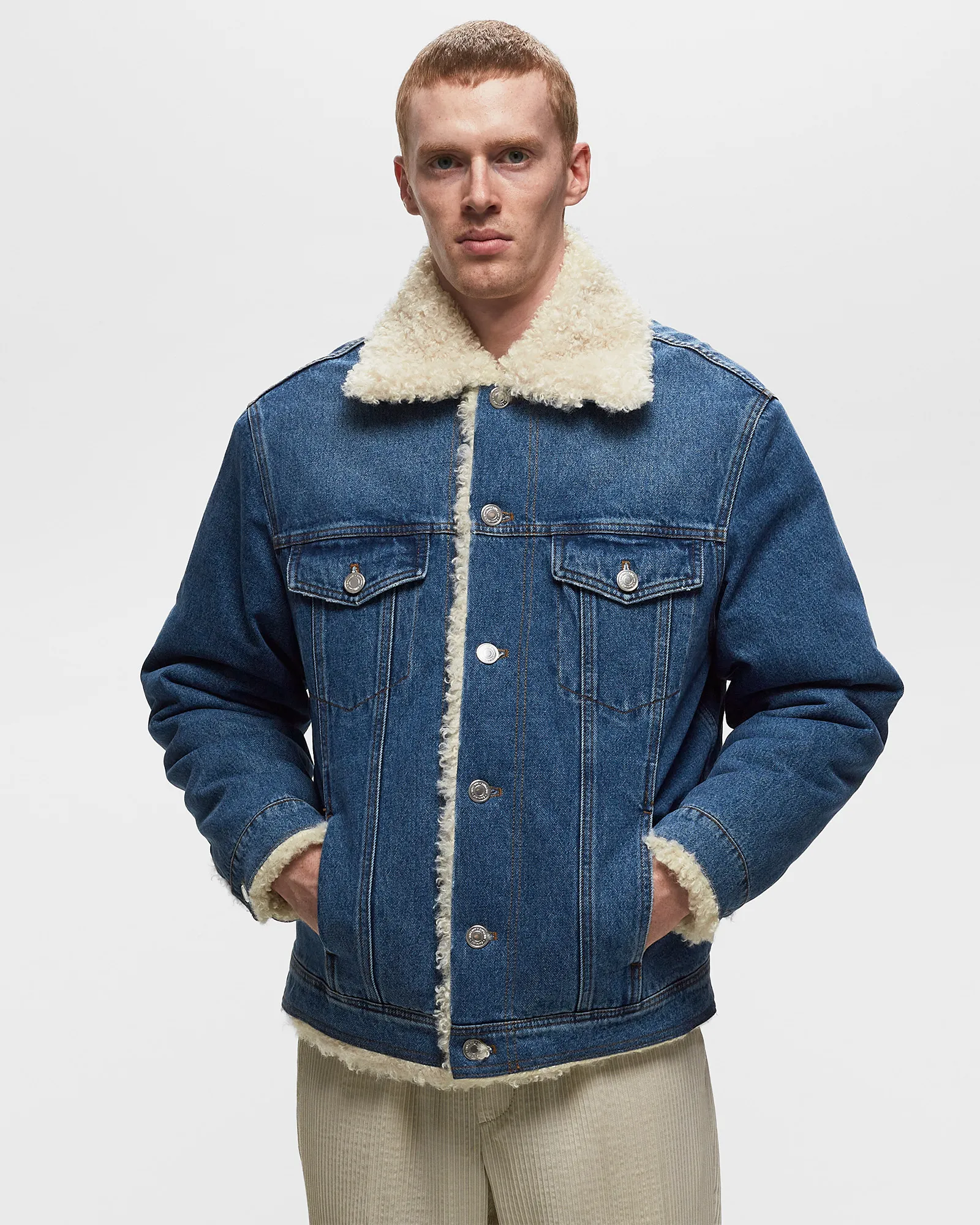AMI Paris TRUCKER JACKET LINED WITH SYNTHETIC FUR