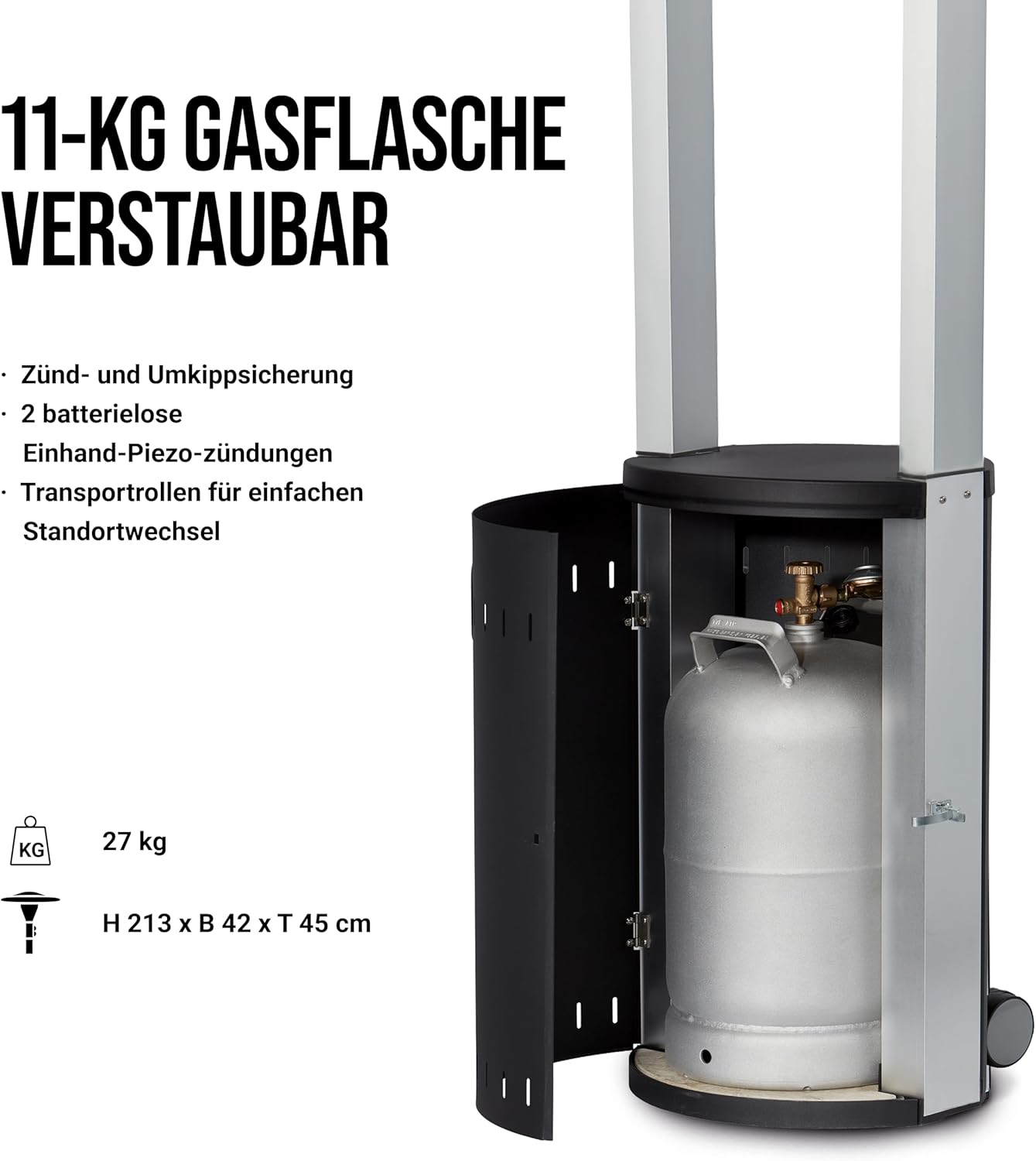 Enders® Terrassenheizer Gas ECOLINE PURE, Gas-Heizstrahler 5640, Terrassenstrahler mit Ultra Brenner-Technologie, Transporträder, Umkippsicherung, Schwarz / Aluminium