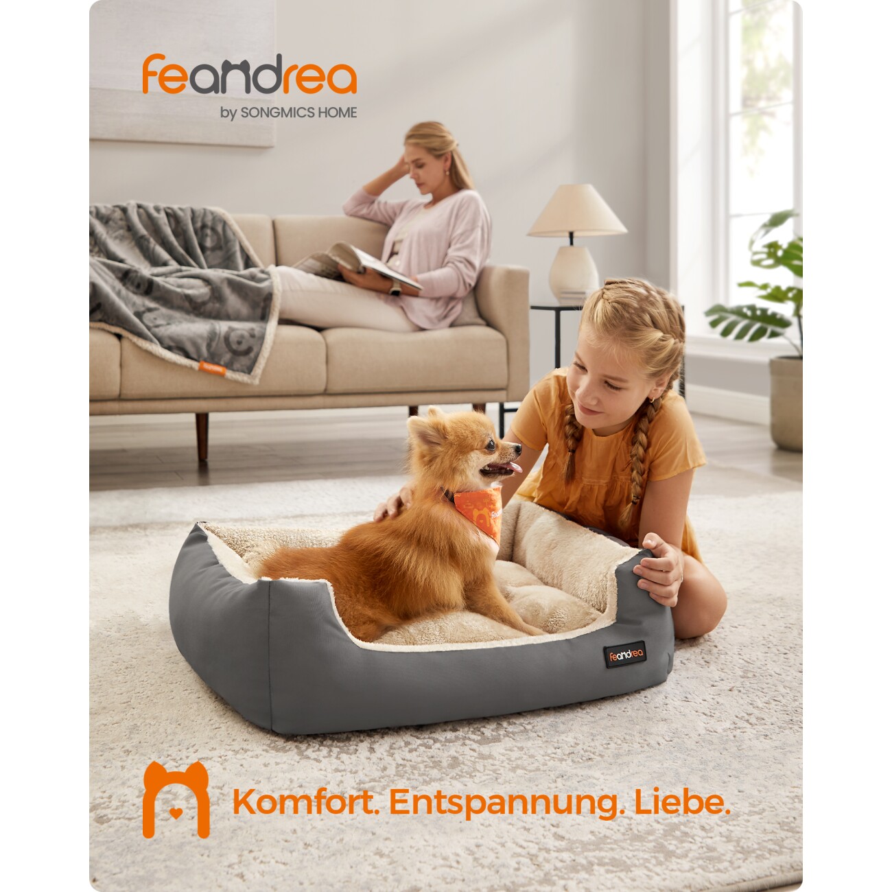 FEANDREA L-XL Hundebett, mit Wendekissen