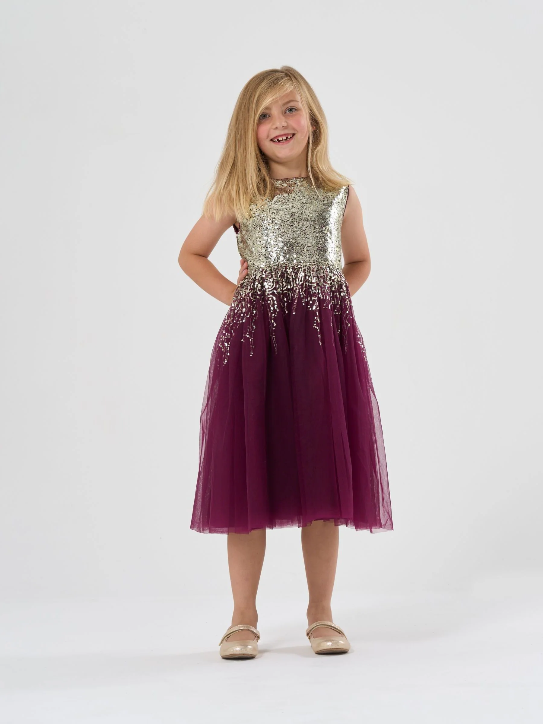 Miss Pailletten watervaljurk met faux fur bolero outfit set