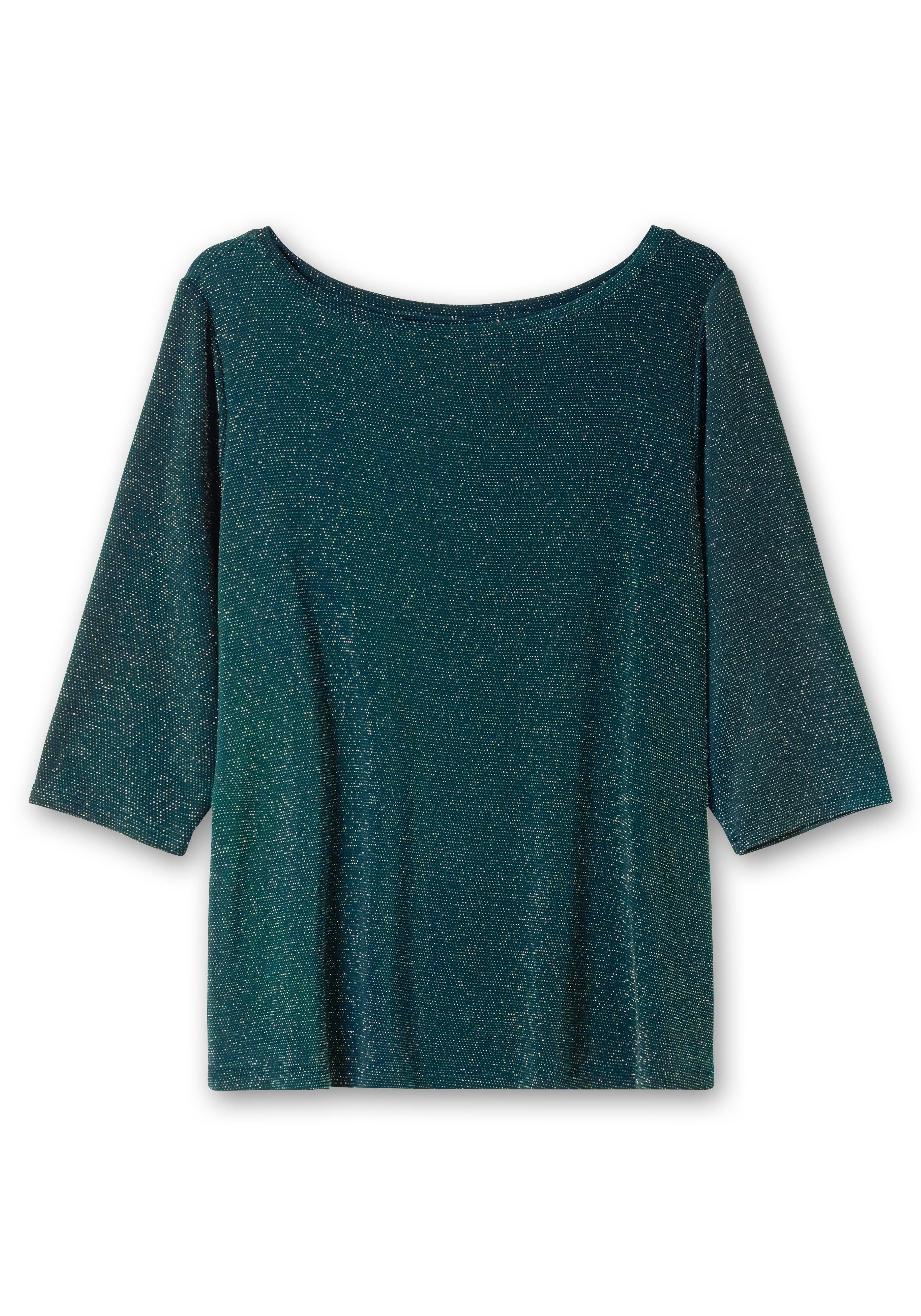 3/4-Arm-Shirt mit Glitzergarn und U-Boot-Ausschnitt