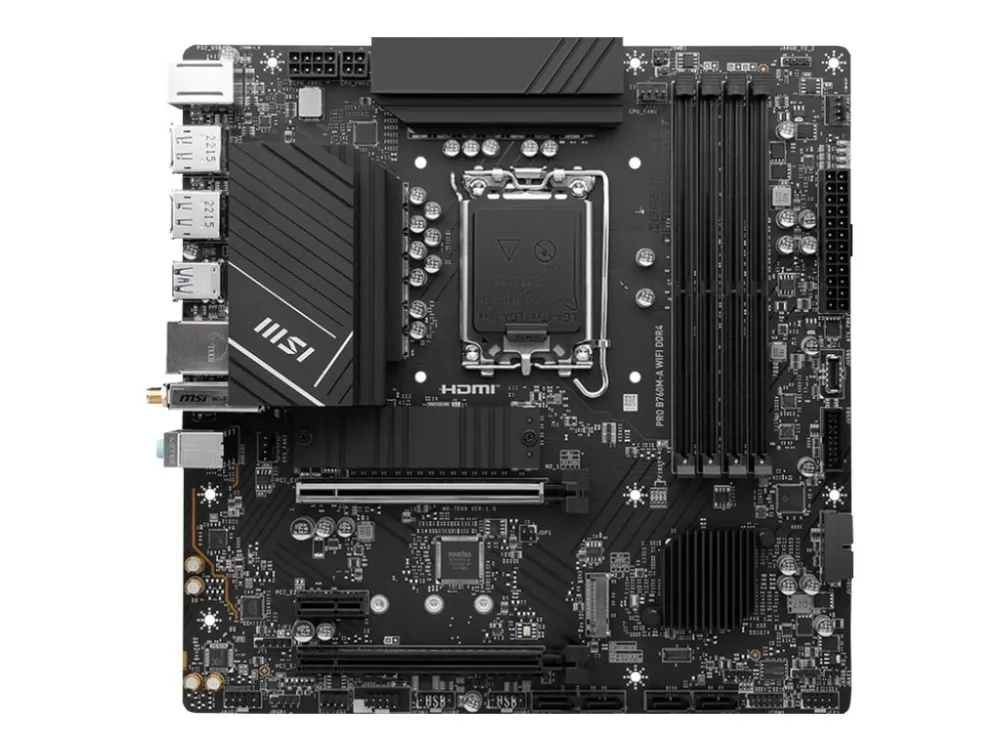 MSI PRO B760M-A WIFI DDR4 - Bundkort - micro ATX - LGA1700 sokkel - B760 Chipset - USB 3.2 Gen 2, USB 3.2 Gen 1, USB-C 3.2 Gen 1 - 2.5 Gigabit LAN, Wi-Fi 6E, Bluetooth - onboard grafik (CPU påkrævet) - HD Audio (8-kanaler)