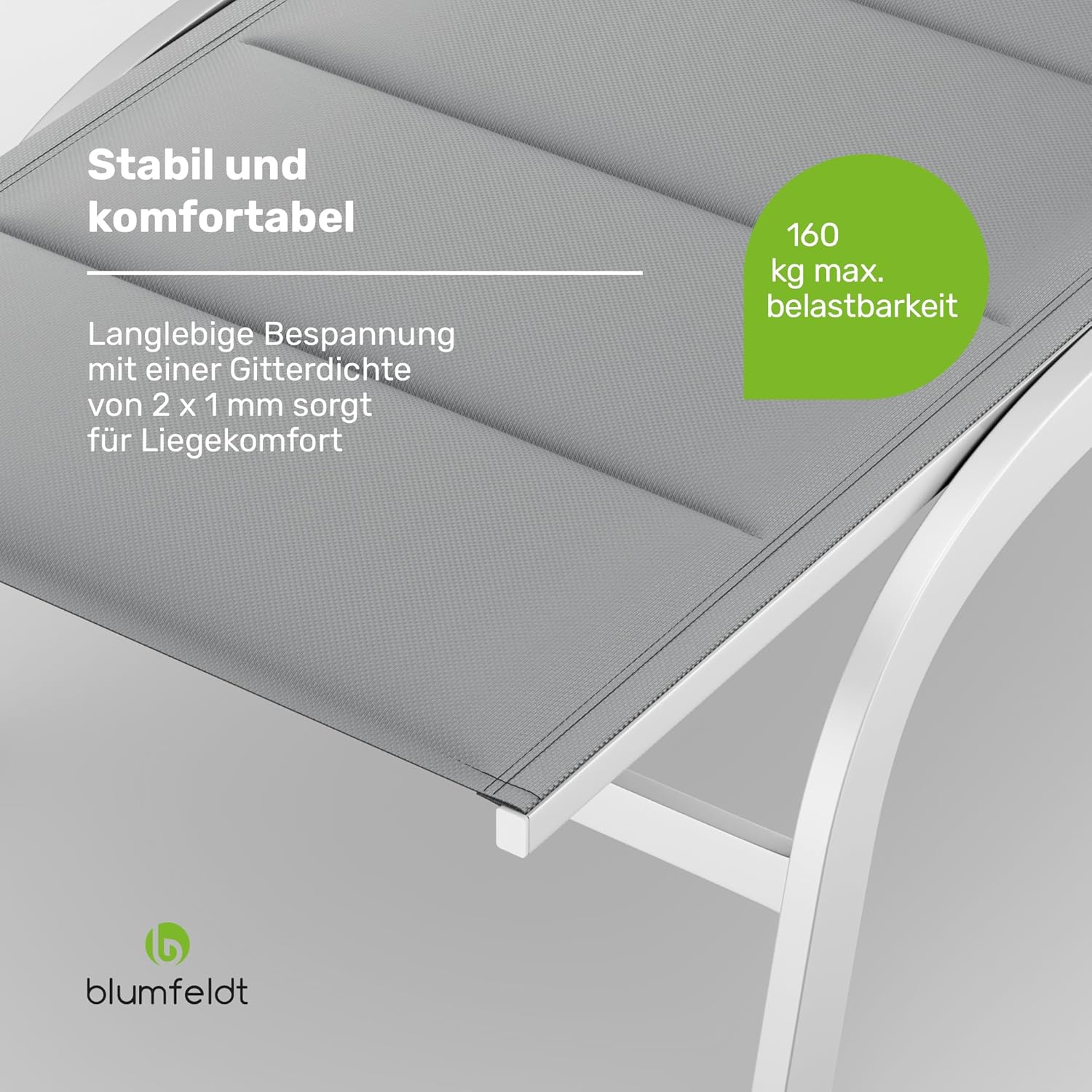 blumfeldt Sonnenliege, Gartenliege mit Verstellbarer Rückenlehne, Liegestuhl mit Rahmen aus Aluminium, Lounger mit wasserfesten Bezügen, mit Bodenrollen, Typ: Limala, weiß