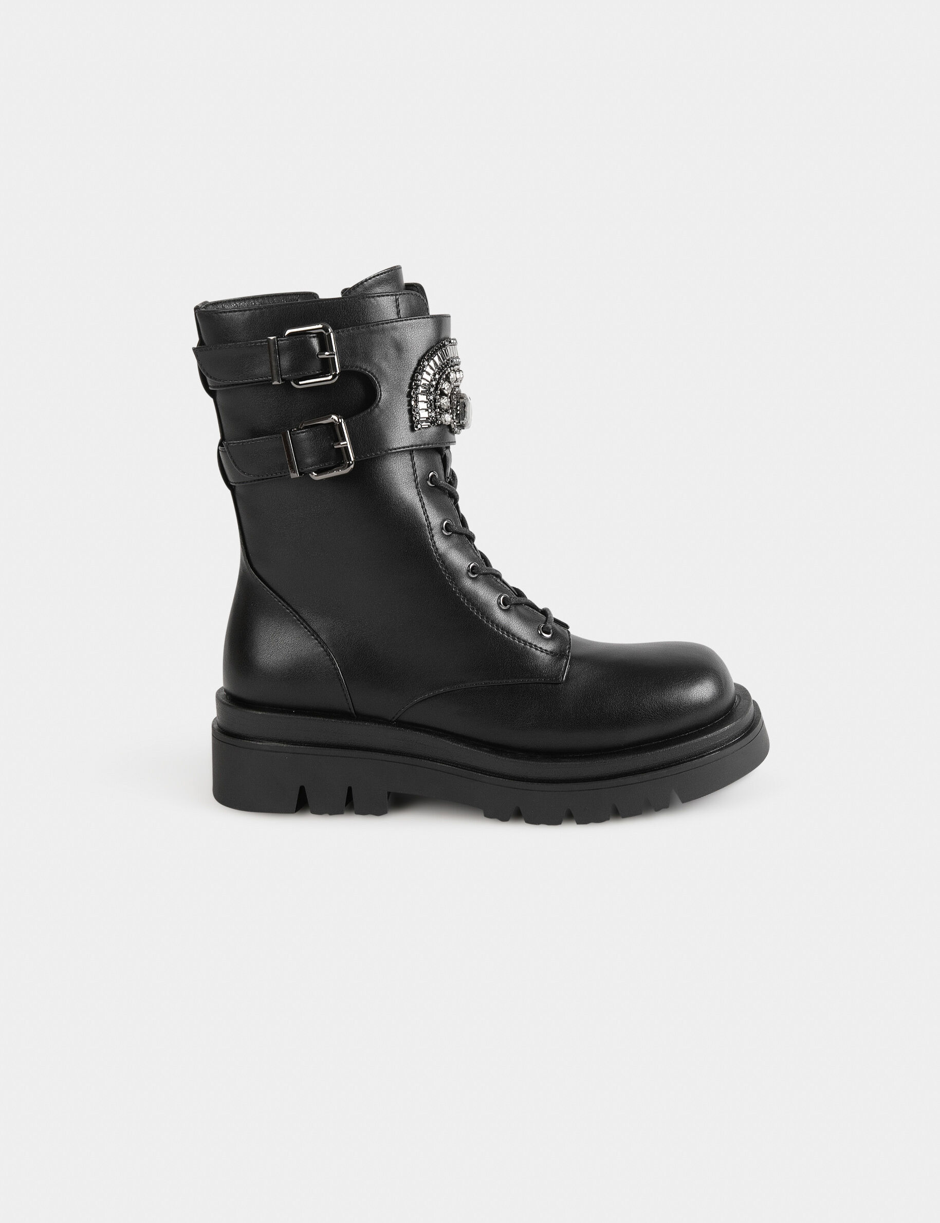Bottines plates avec détails bijoux noir femme - noir