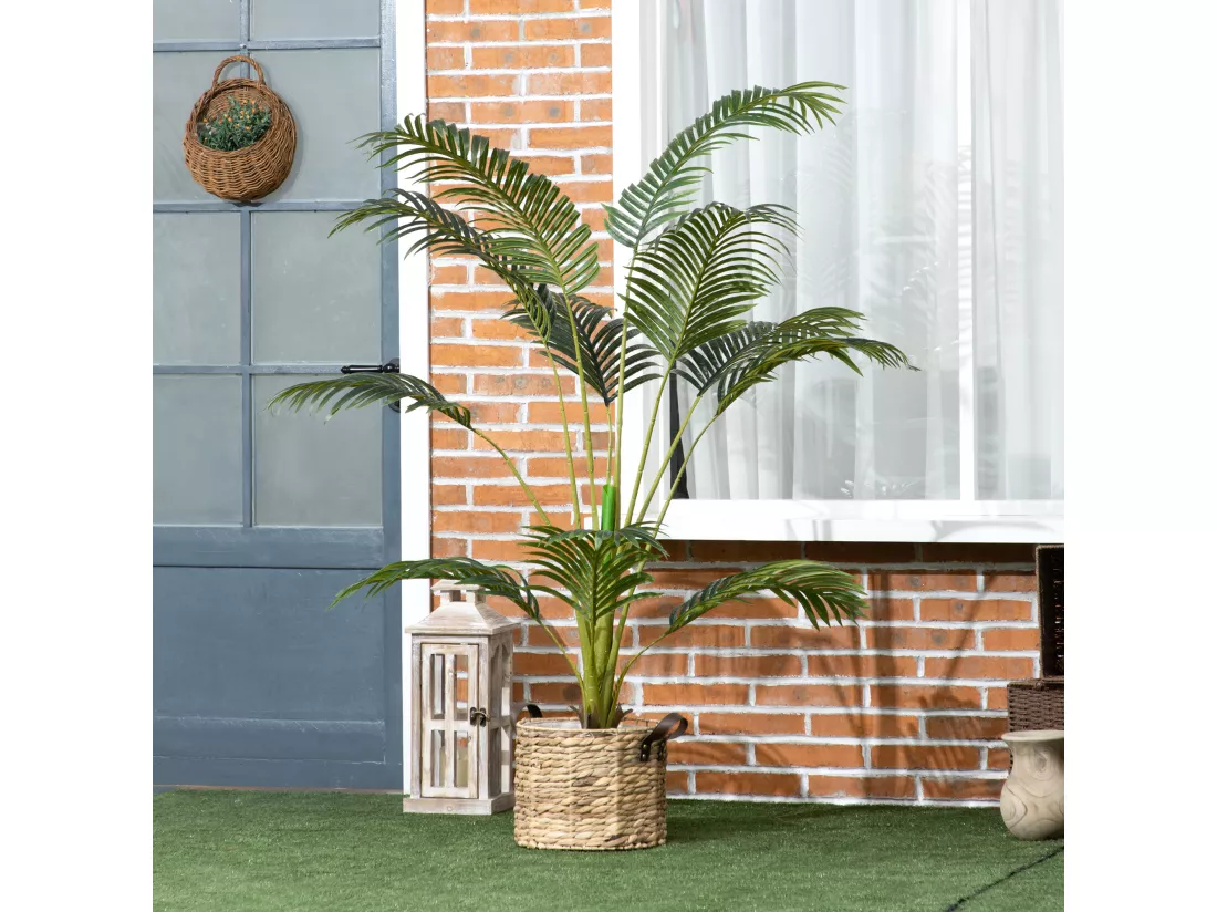 Palmier artificiel Sanwei Kwai H. 170 cm 11 grandes feuilles pot noir inclus