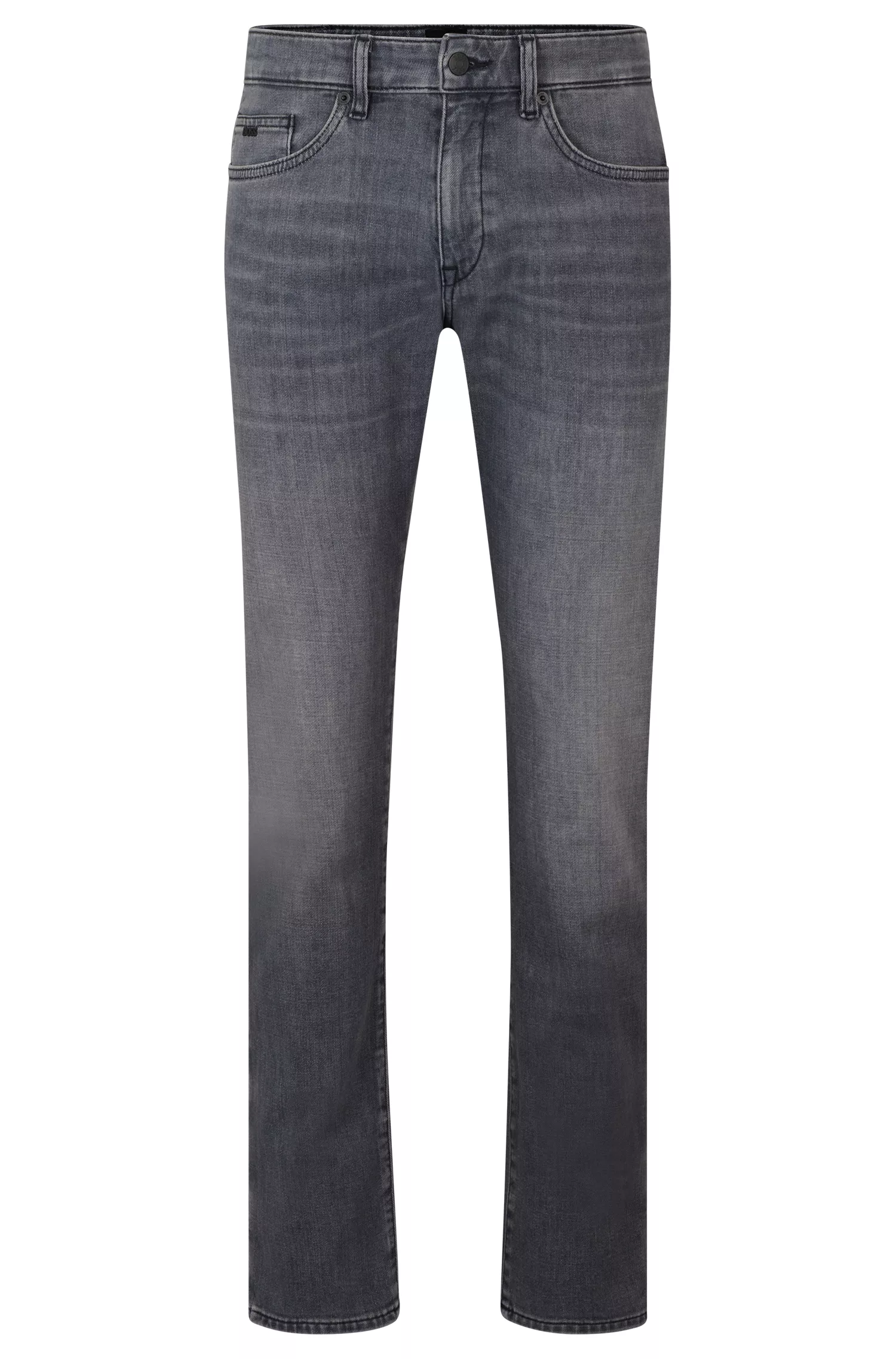 Calça jeans BOSS preta, corte slim, em denim italiano preto com toque de cashmere.