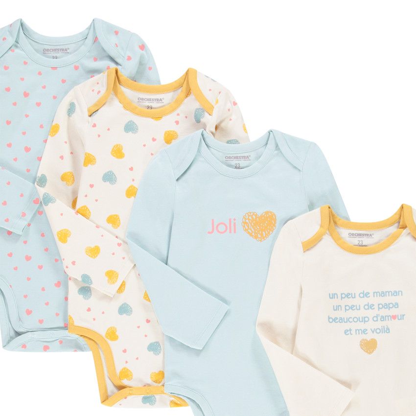 Lot de 7 bodies manches longues en jersey fantaisie - Blanc