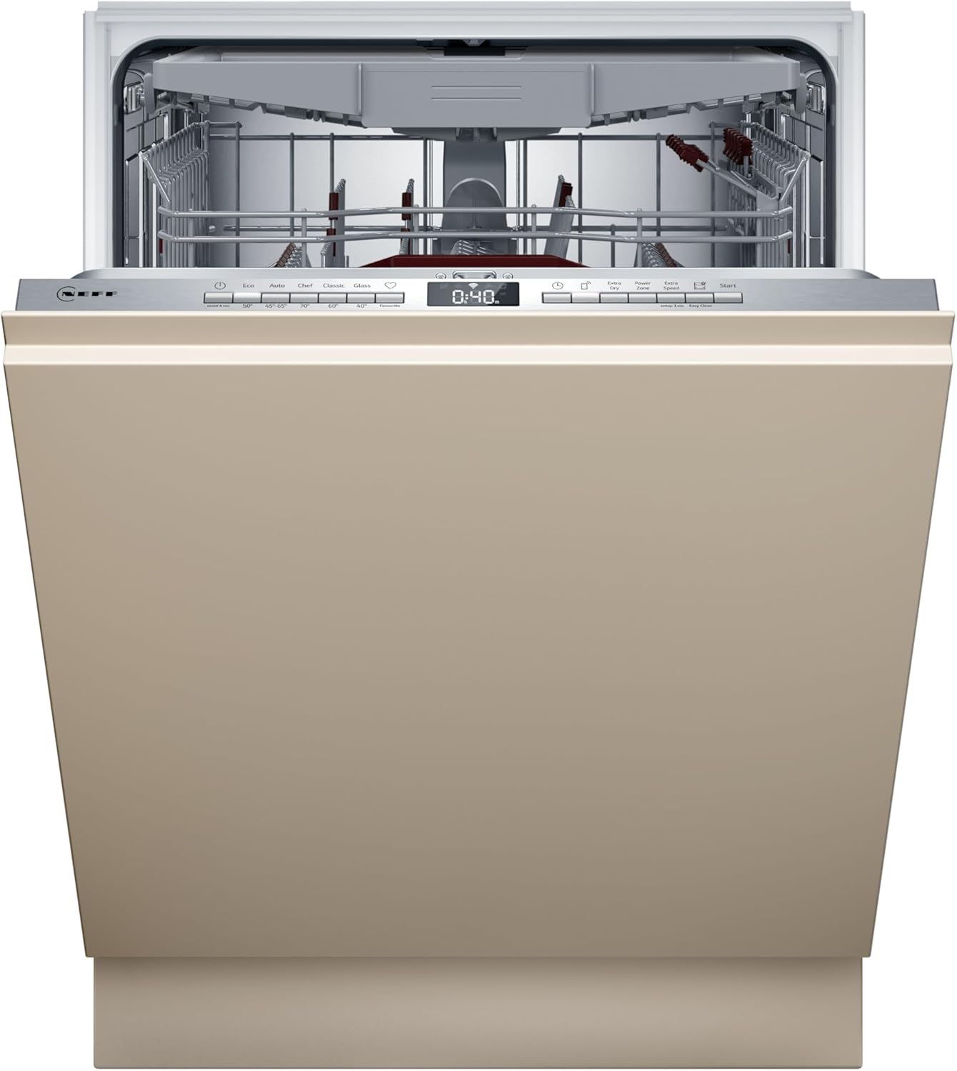 Neff S155ECX15E, N 50, Smarter Geschirrspüler Vollintegriert, 60 cm, Spülmaschine Made in Germany, Besteckschublade, Open Dry, starke Reinigung mit Chef 70°C, höhenverstellbarer Oberkorb, Time Light