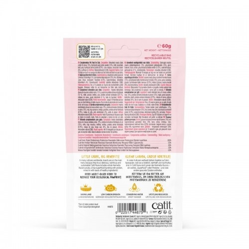 Petiscos Catit Nuna à base de proteína de insetos e frango para gatos.