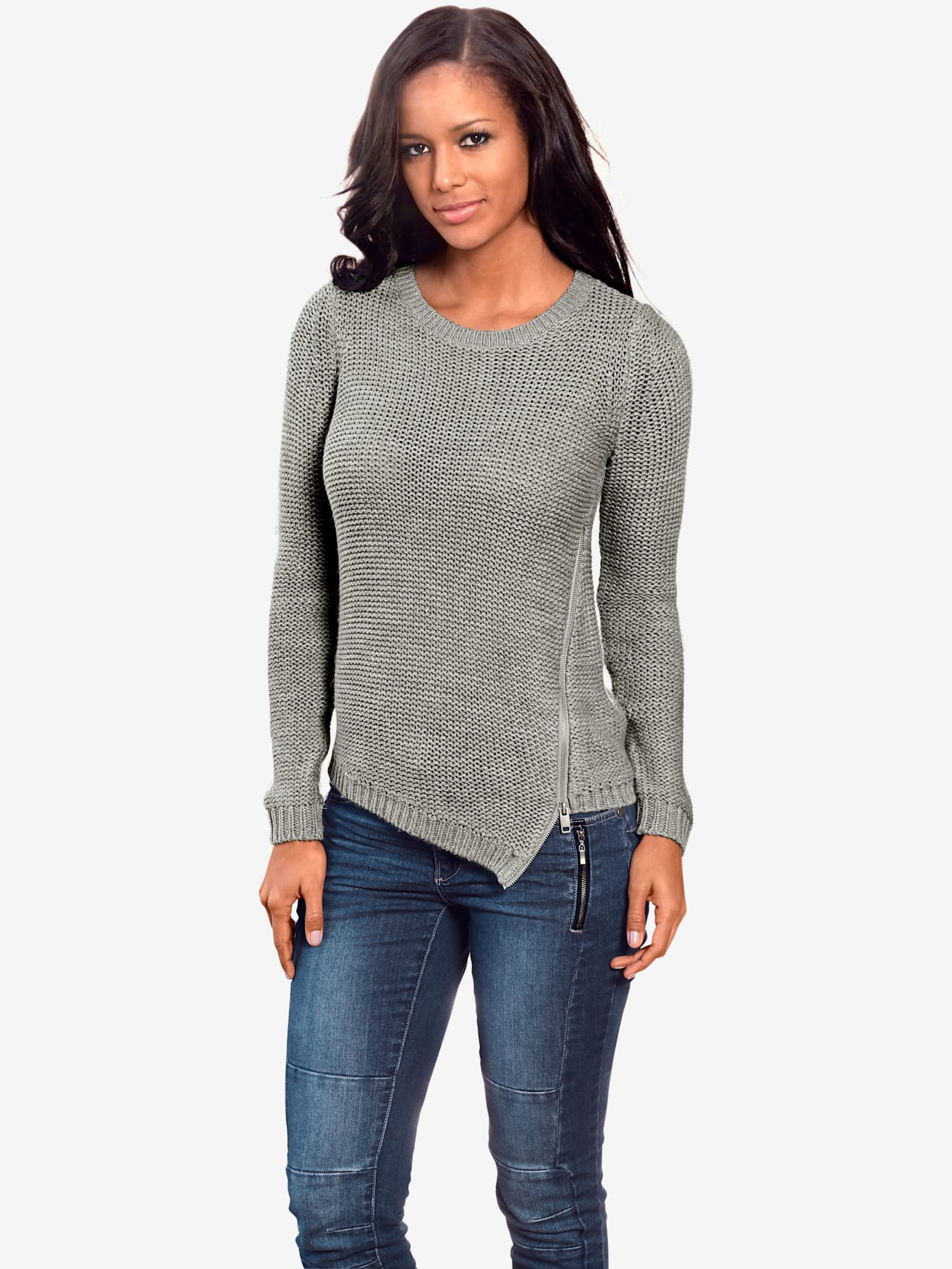Pull col rond look asymétrique tendance avec glissière