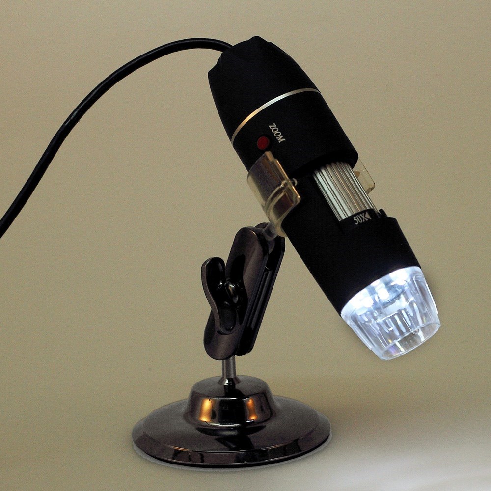Portables USB 2.0 8-LED Digital Mikroskop (50x-500x) 1.3MP Video Kamera - Schwarz