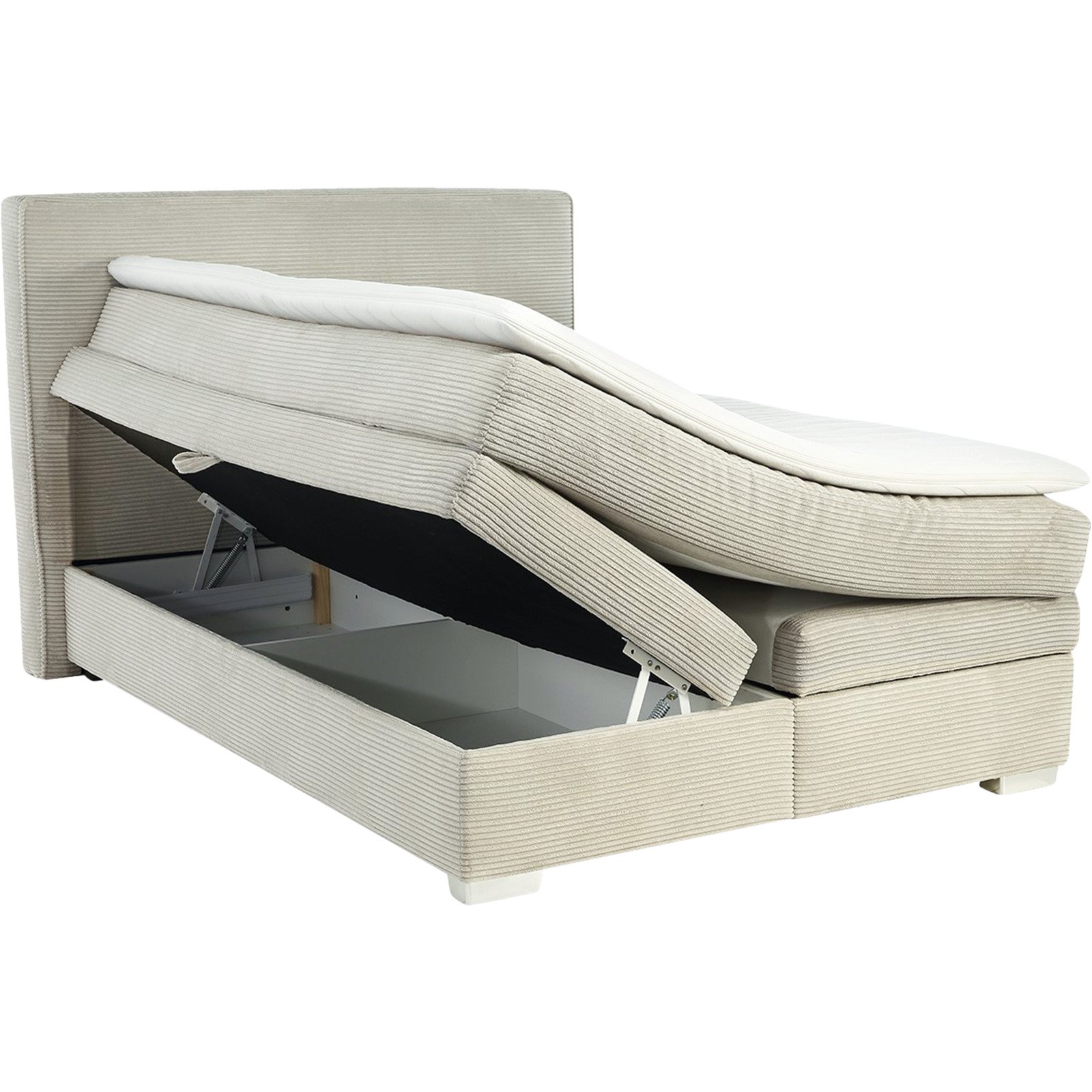 Boxspringbett Arabella Stoff Cord 140 x 200 cm, mit Bettkasten greige