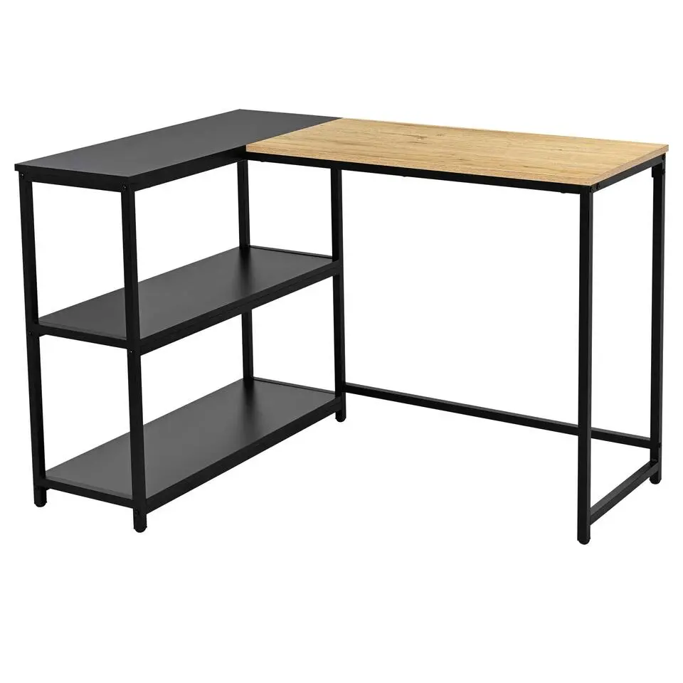 Hoekbureau Schmitt - 110x80x76cm - met opbergruimte - eikdecor/zwart