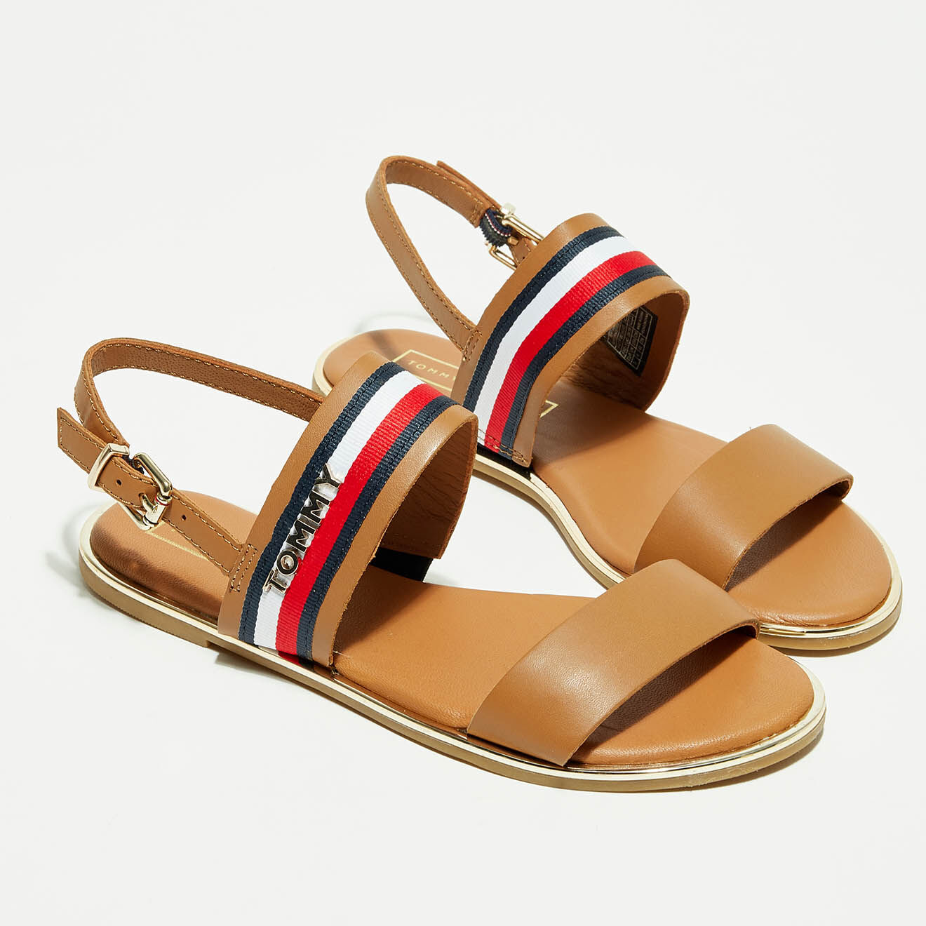 Tommy Hilfiger Sandales en Cuir Corporate Ribbon cognac