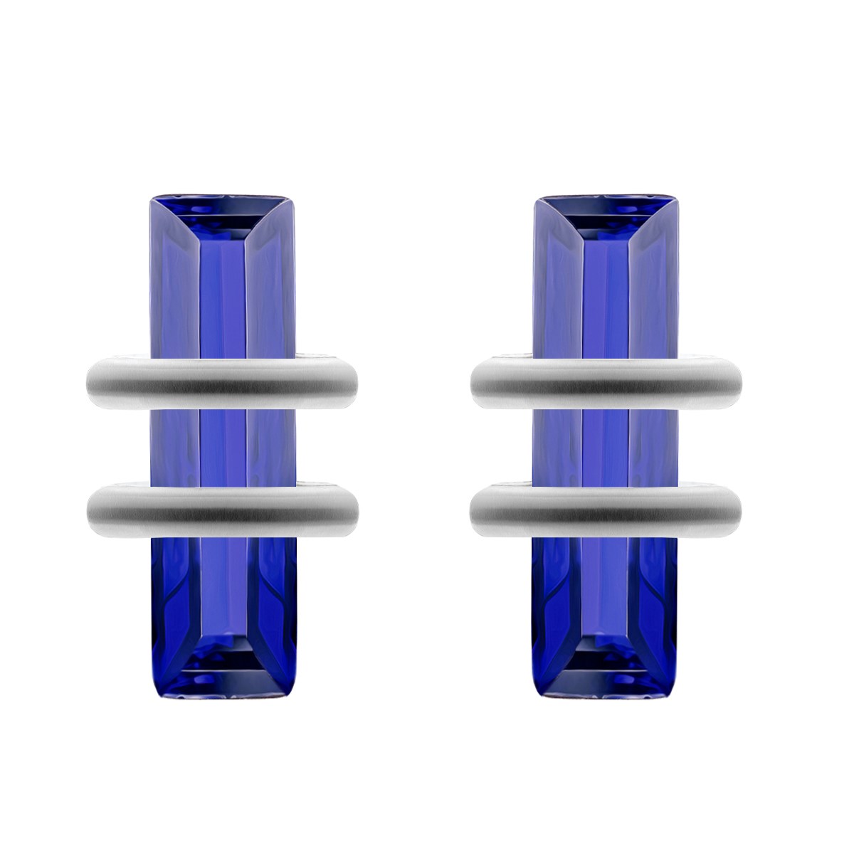 Boucles d'oreilles argent rhodié saphir synthétique forme rectangle