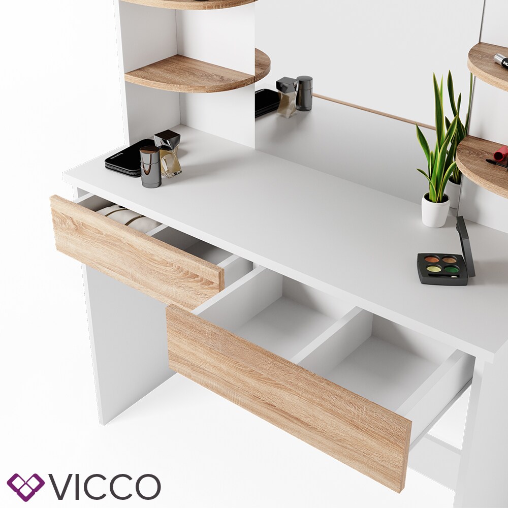 VICCO Schminktisch CHARLOTTE Frisiertisch Weiß Eiche Kommode Kosmetiktisch Bank