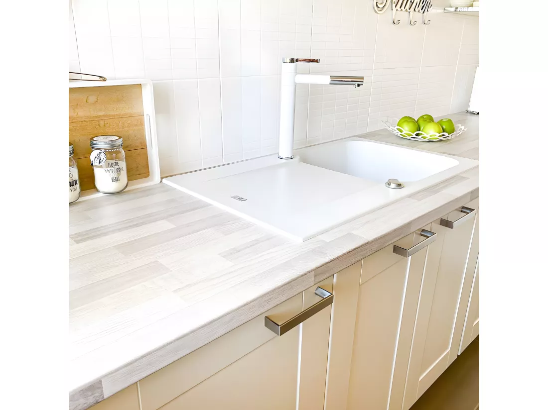 Lisse évier réversible 1 cuve 1 égouttoir en résine blanc - Essebagno