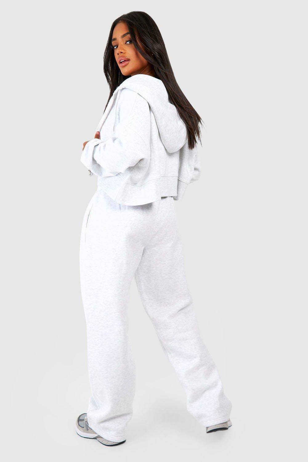 boohoo Deep Hem Crop Top 3 pièces survêtement à capuche