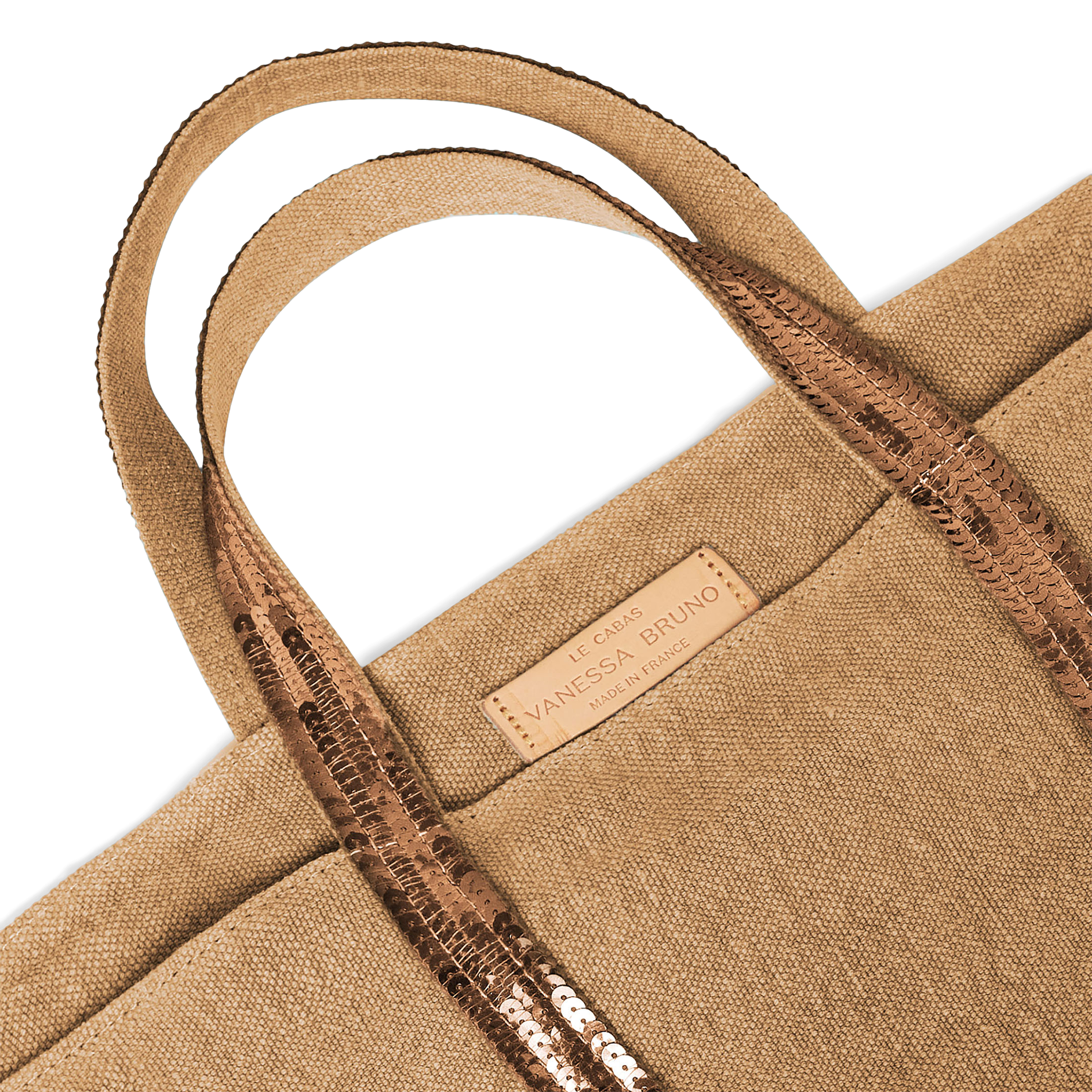 Cabas M brodé avec sequins en lin | Marron