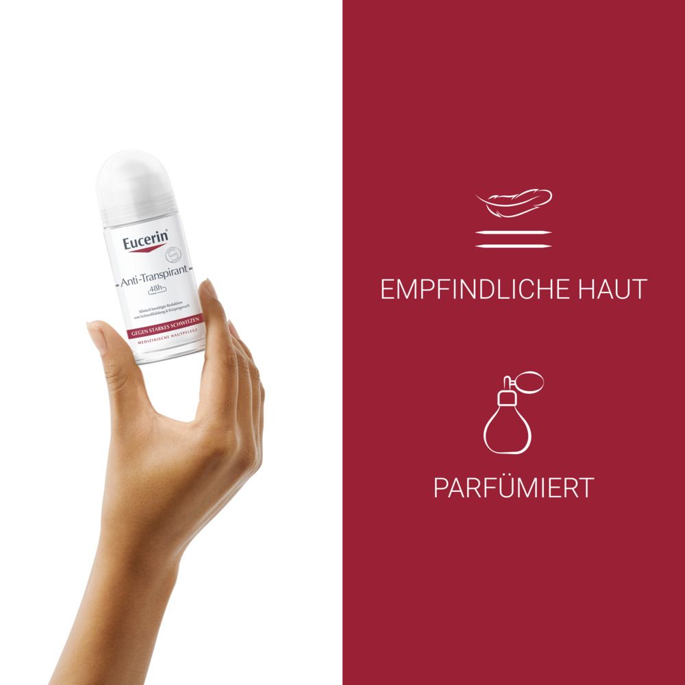 Eucerin Anti-Transpirant 48h Roll-on – Deo-Roller gegen starkes Schwitzen reduziert Schweiß- und Geruchsbildung