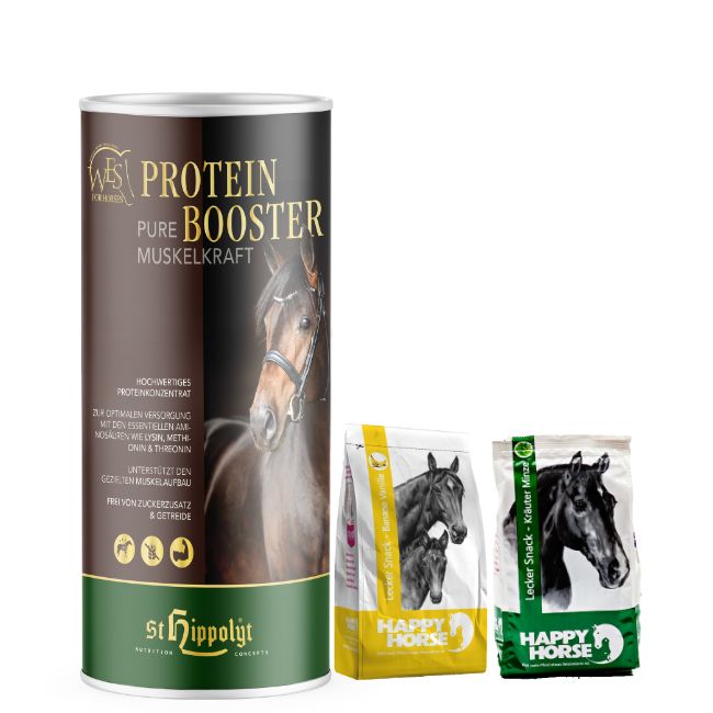 St. Hippolyt WES for Horses - Protein Booster 0,75 kg & Lobs Belohnungswürfel 2 x 1 kg geschenkt