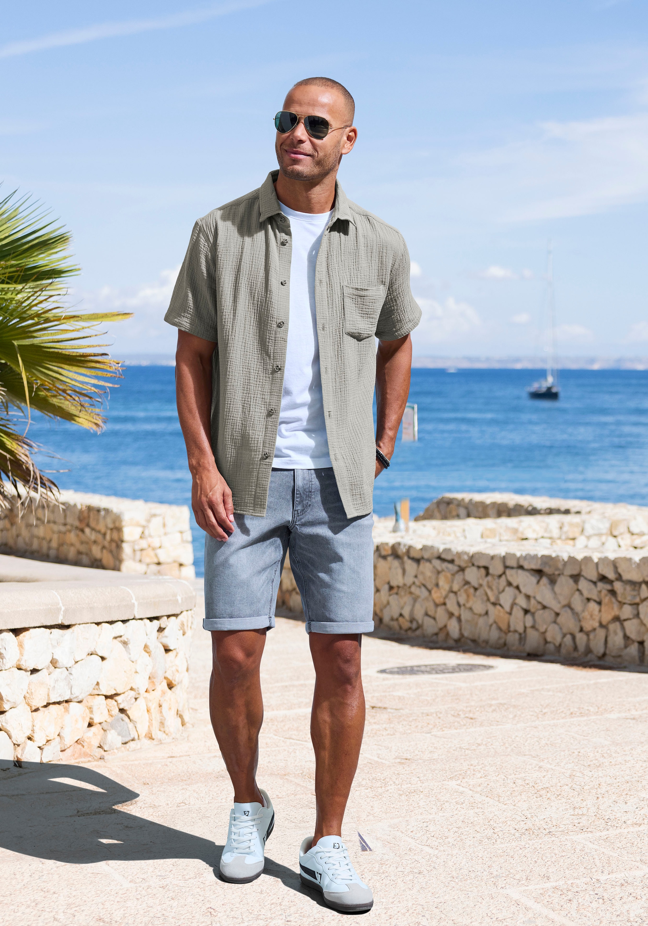 Beachtime Kurzarmhemd »Regular fit« Kurzarm, Freizeithemd aus Musselin-Ware