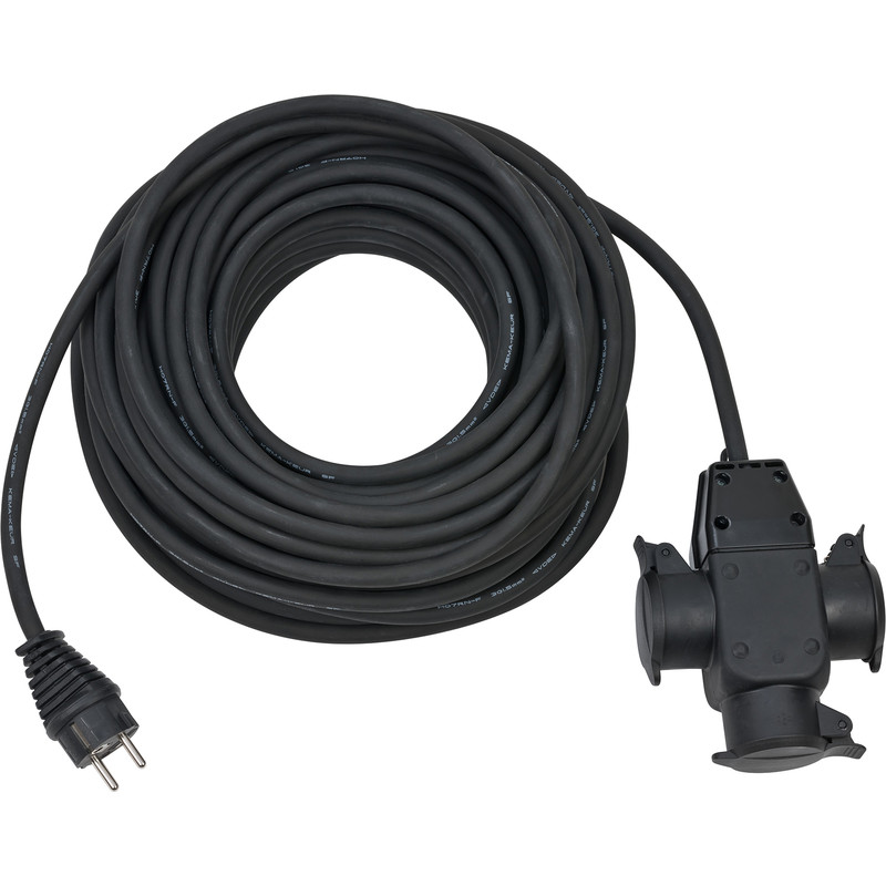 Brennenstuhl verlengsnoer met stekkerdoos 3V RA rubber koppeling IP44  10m H07RN-F3G1,5