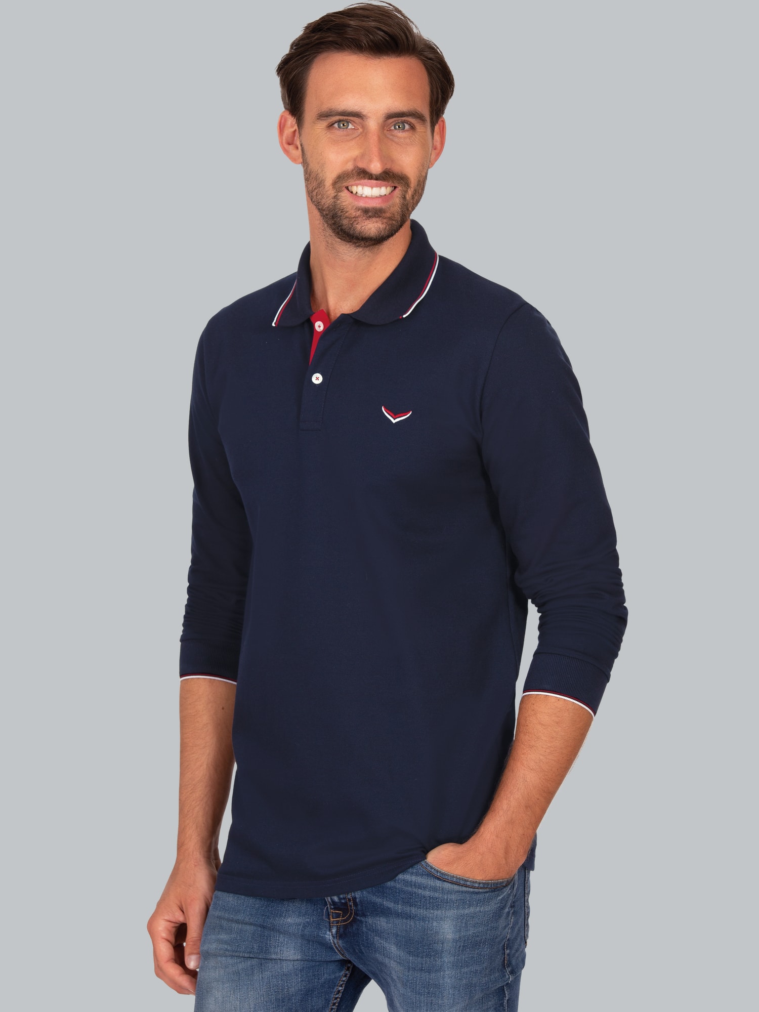 Modisches Poloshirt mit langen Armen Navy