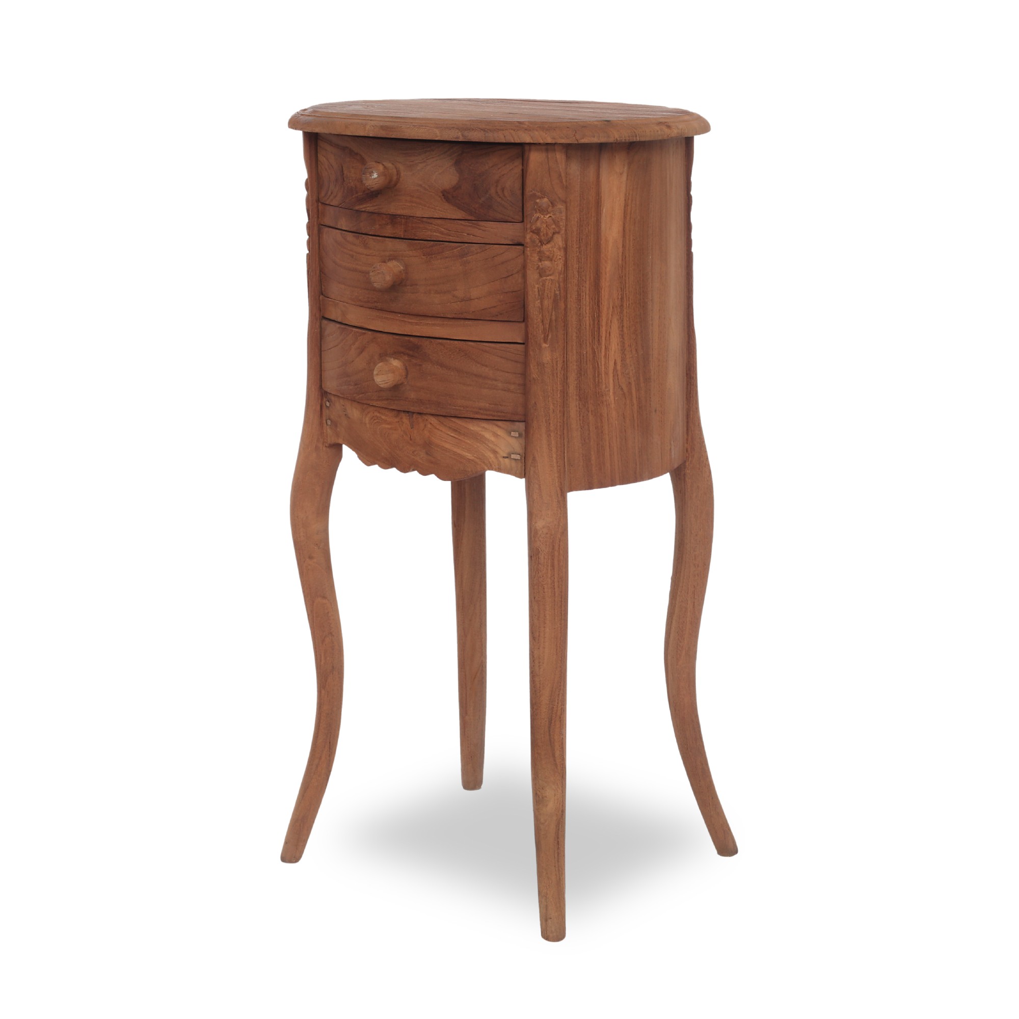 Ovale Kommode 'Balzac' 3 Schubladen, Teak, T 33 cm, B 40 cm, H 72 cm von fischer's lagerhaus