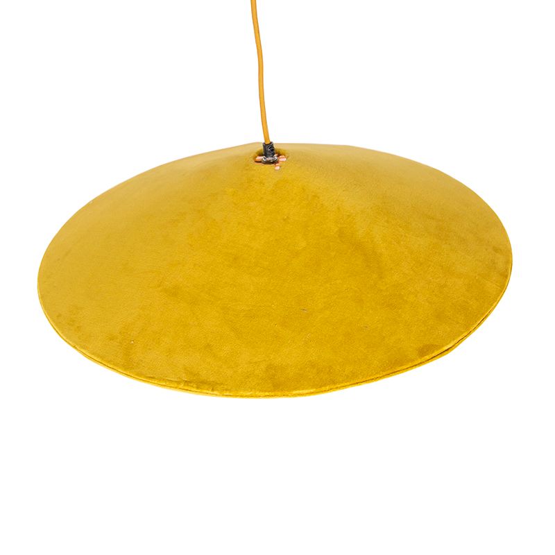 Landelijke hanglamp geel velours met rotan 60cm - Frills Can