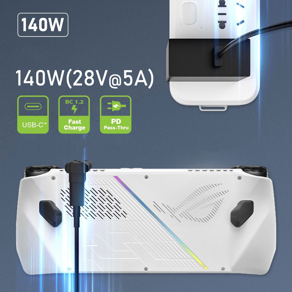 (140W) Steam Deck / OLED / Asus ROG Ally USB C auf USB C Lade und Daten Adapter Stecker 360 Grad-Winkel (8K@60Hz) - Schwarz