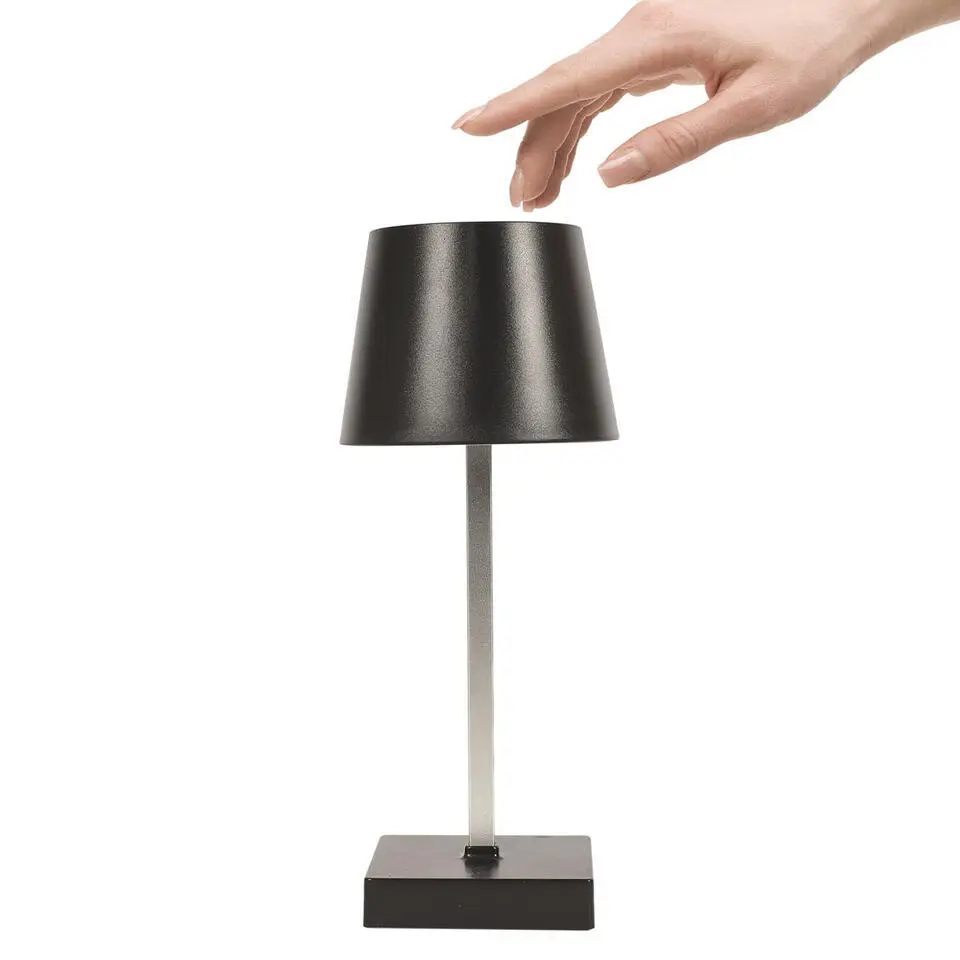 Home deco factory LED tafellamp - zwart - touch - 26cm