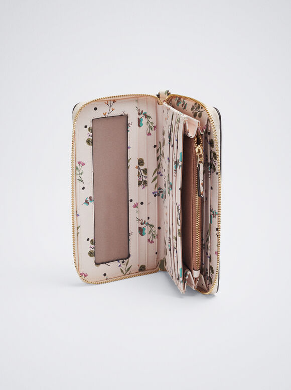 Carteira com estampa floral - Bege