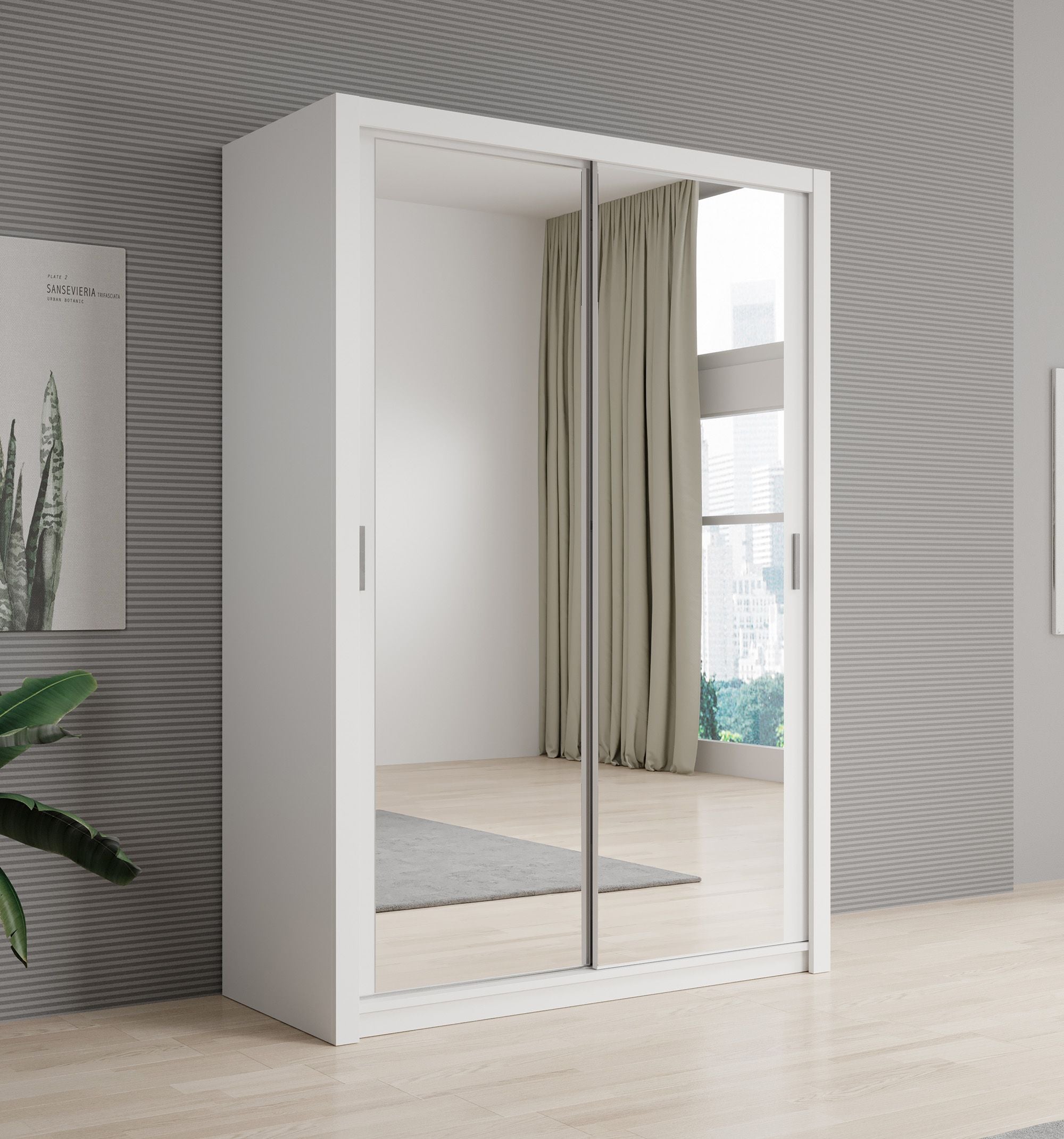 Blake - Kledingkast met spiegel - Wit - 150x62x215 cm