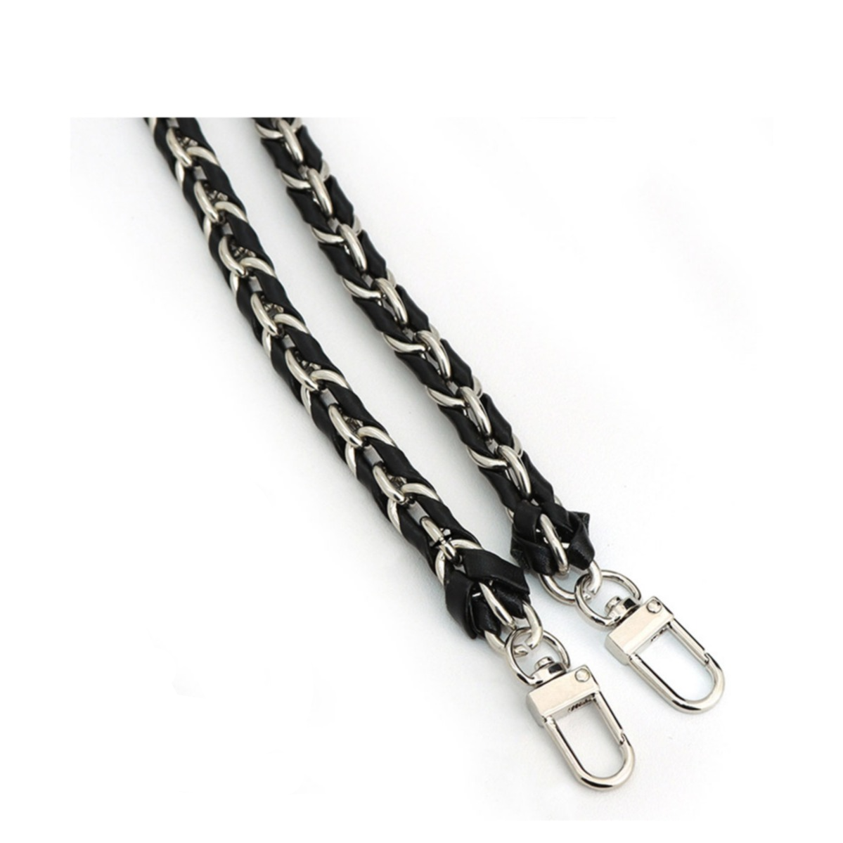 (120cm) Universal Necklace Handykette Leder / Metall mit Karabiner Verschluss - Schwarz / Silber