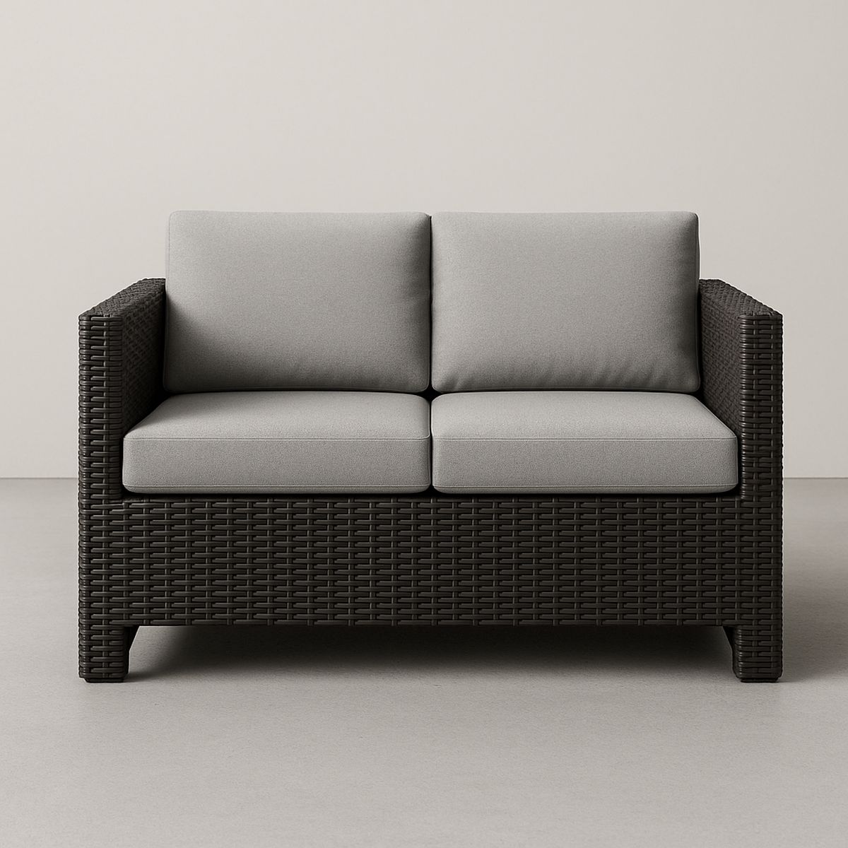 Gartensofa Zweisitzer Rattan Dunkelbraun Grau 130cm
