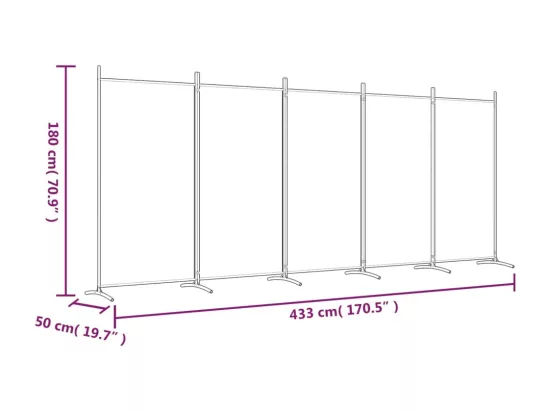 Cloison de séparation 5 panneaux Noir 433x180 cm Tissu