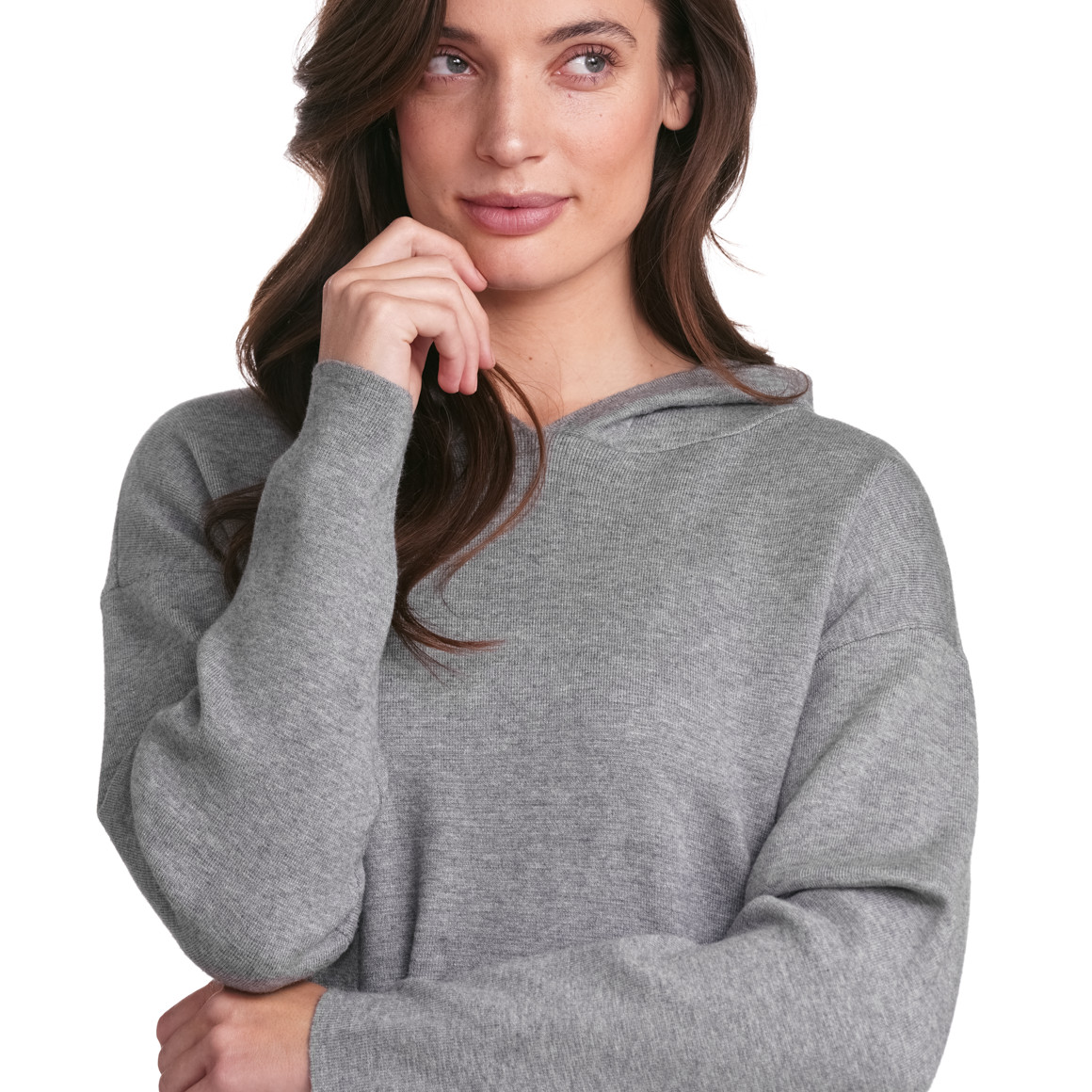 Gina Collection Damen Strickpullover mit Kapuze grau