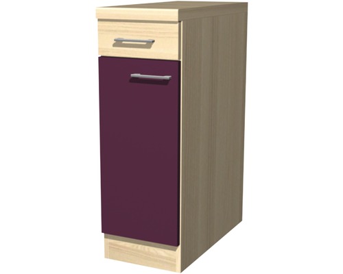 Flex Well onderkast met lade en draaideur Focus BxDxH 30 x 60 x 86 cm acacia aubergine mat gedemonteerd scharnier omkeerbaar (links of rechts te monteren)
