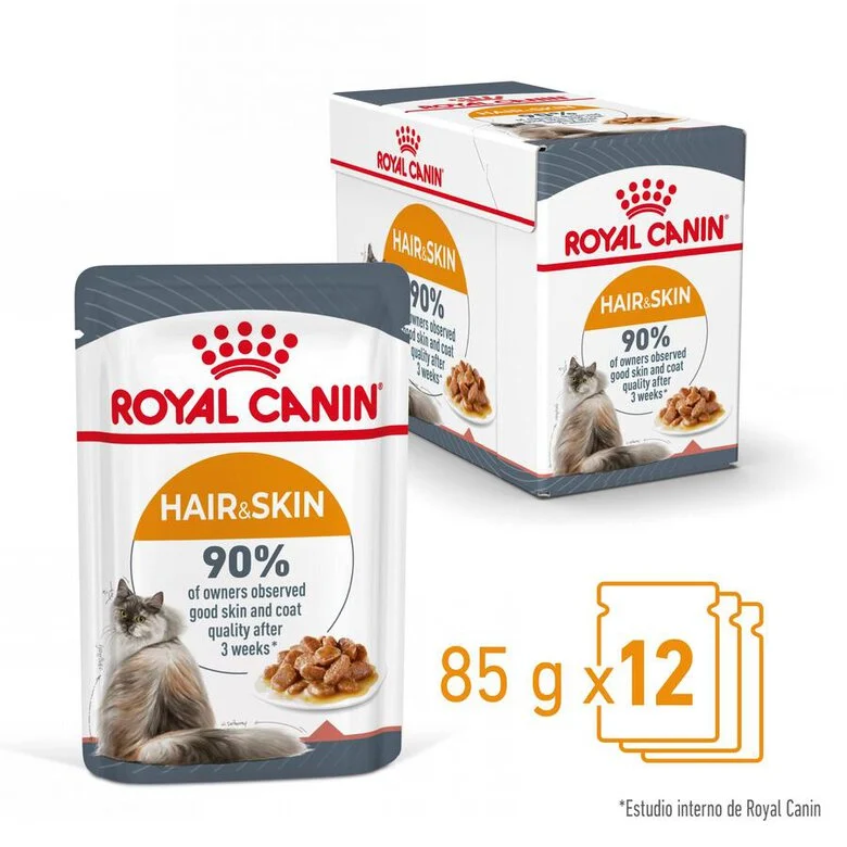 Ração Royal Canin Hair and Skin para gatos em molho.