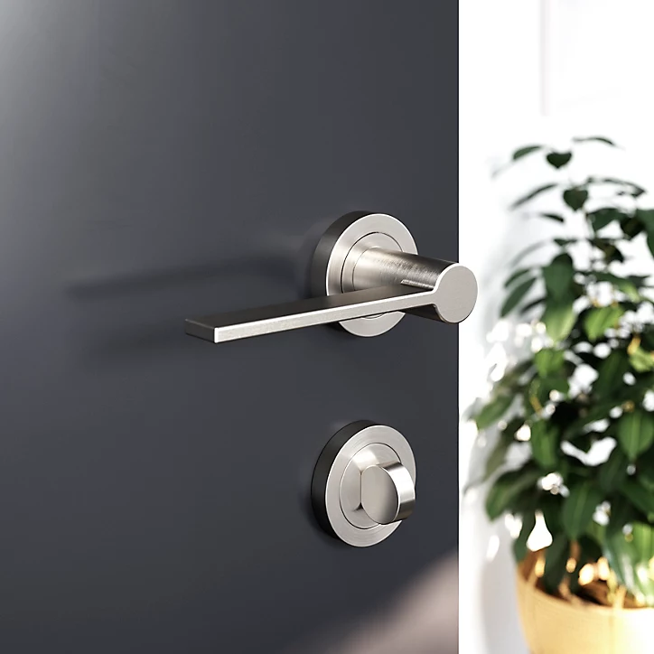 Ensemble poignée sur rosace Droit à visser GoodHome Dotz effet nickel satin gris Ø52mm