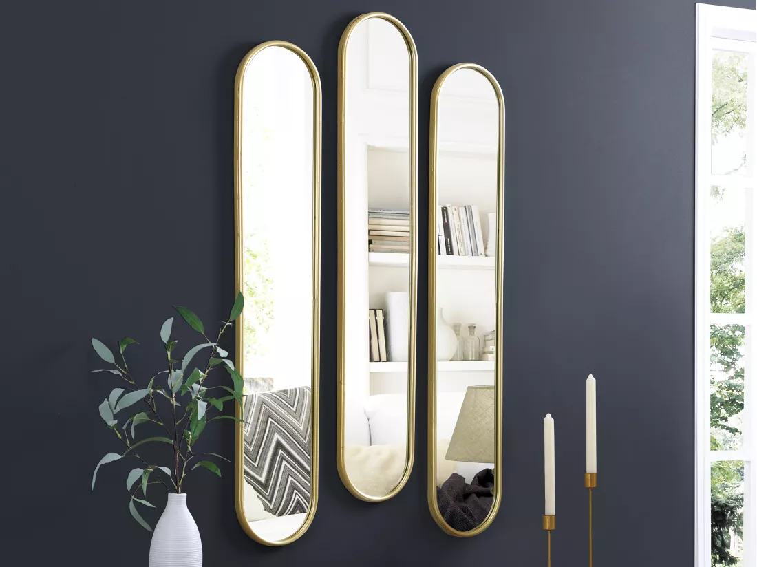 Lot de 3 miroirs ovales en métal - L.23 x H.120 cm - Doré - JAYLEN